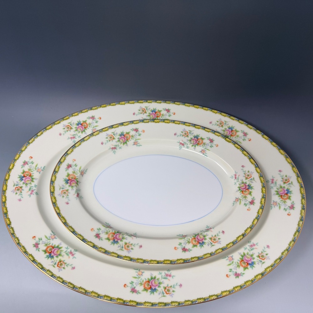 Vtg Noritake Morimura M Japan Floral Oval Serving Platters Set of 2 Gold Trim